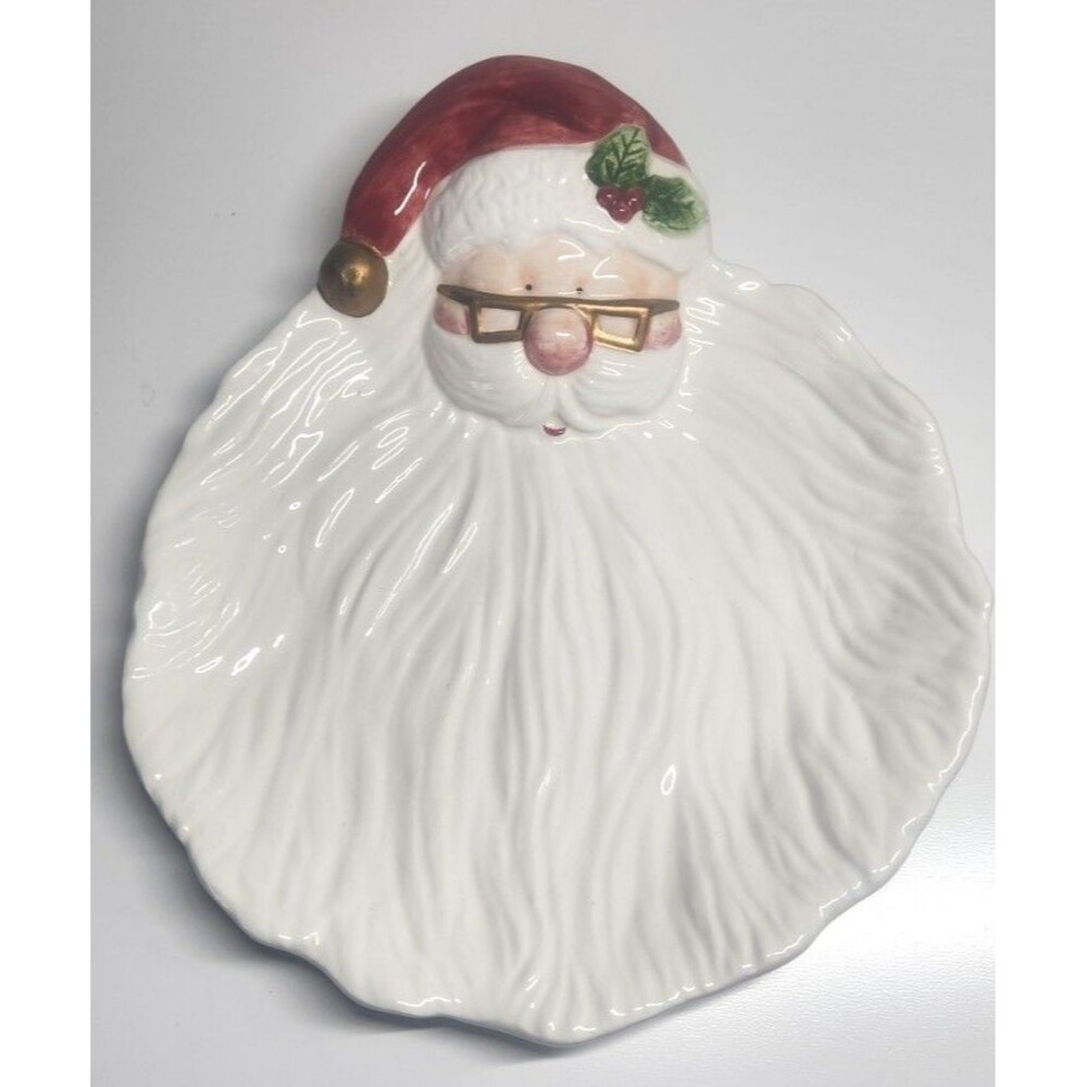 Vtg Fitz & Floyd Hand Painted Santa Claus Cookie/Christmas Holiday Plate 10"x 8"